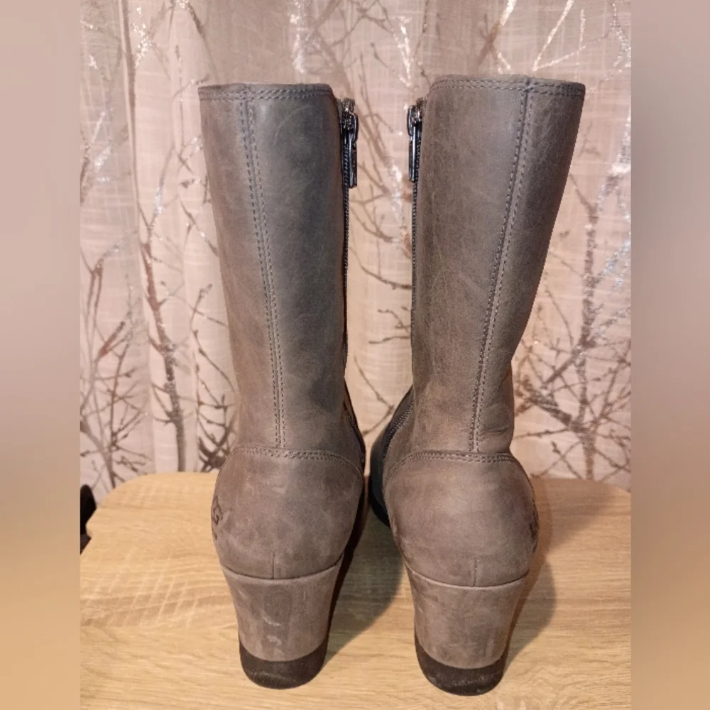 UGG Women's‎ Soft Gray Leather Wedge Boots- Waterproof